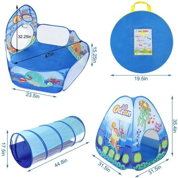 Play Tent, Crawl Tunnel & Ball Pit with Basketball