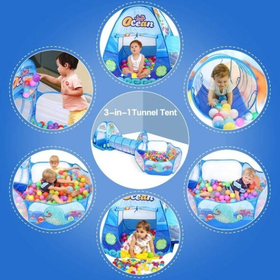 Play Tent, Crawl Tunnel & Ball Pit with Basketball