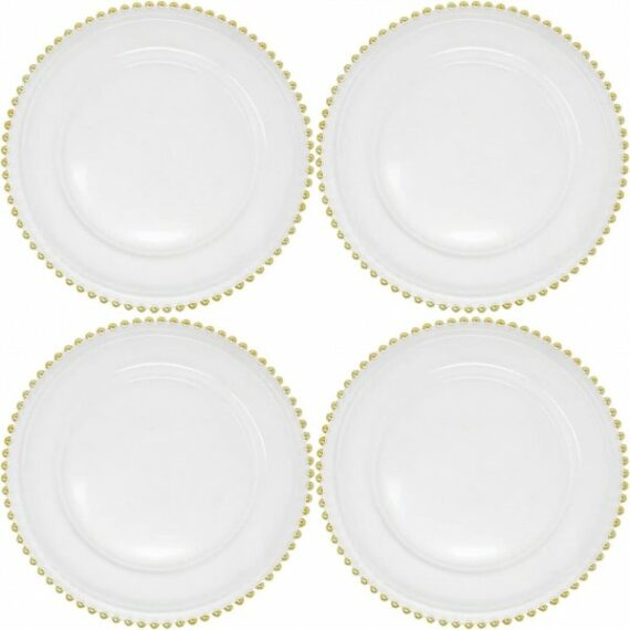 Gold Bead Glass Chargers - Set of 4